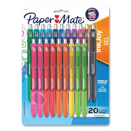 Paper Mate InkJoy Gel Pen, Retractable, Medium 0.7 mm, Assorted Ink and Barrel Colors, PK20 1951718